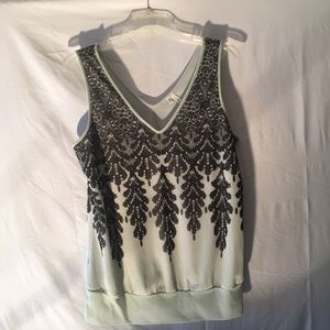 Studio Y  Mint green and Black sleeveless blouse LARGE